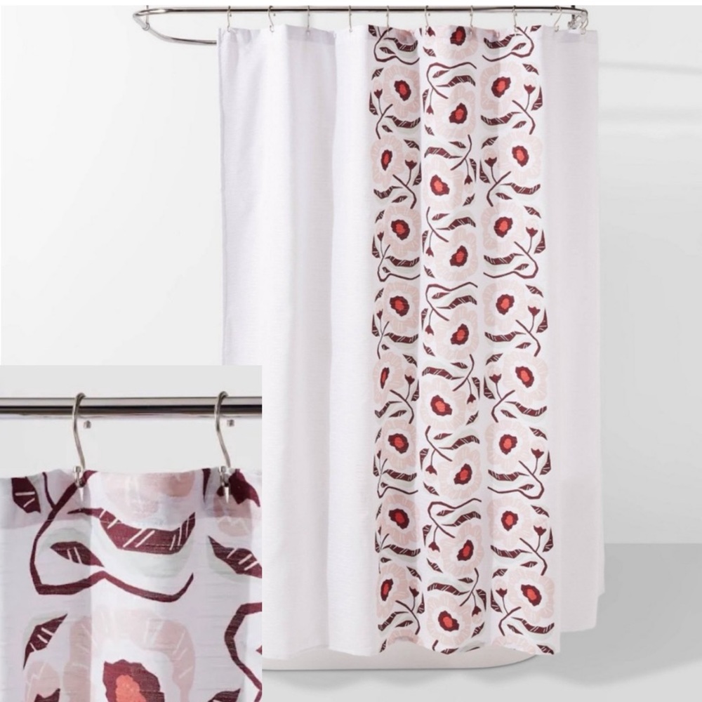 Room Essentials Target Folk Floral Print Shower Curtain White Pink Burgundy